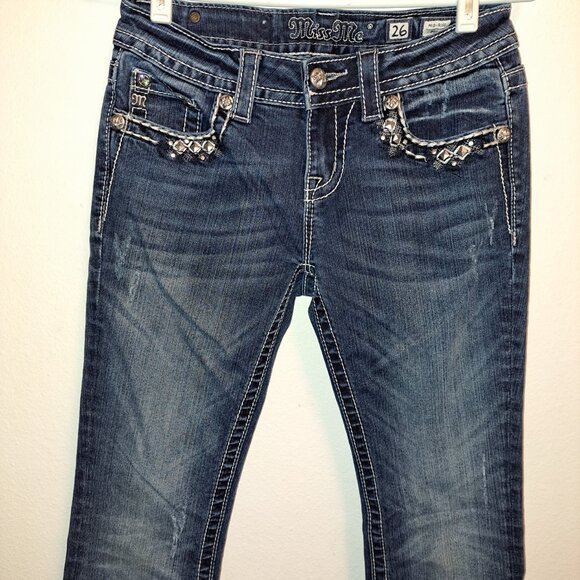 Miss Me Mid-rise Boot Jeans With Embroidery,Riveting, Rhinestones &Flap Pockets - Picture 10 of 14